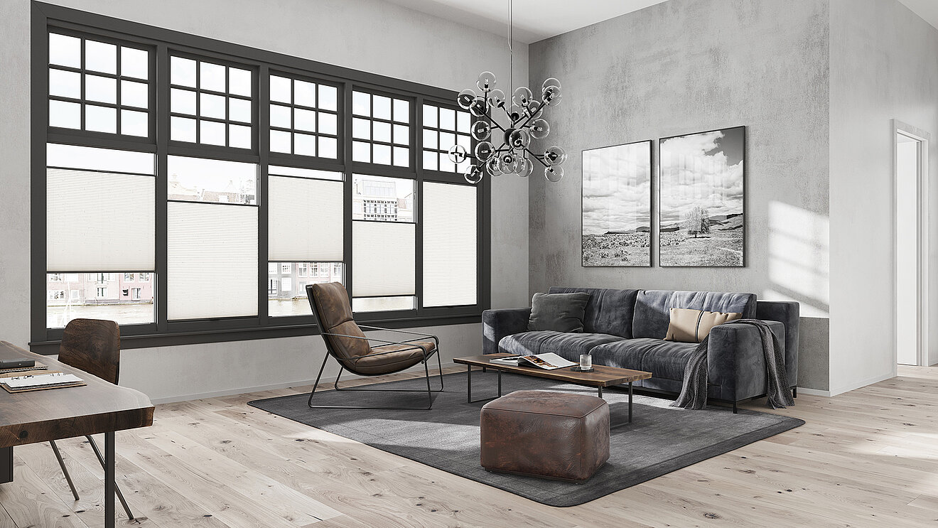Custom hard-to-fit window shades installed on modern European windows with challenging hardware