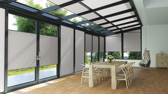 Honeycomb shades installed on narrow frame European tilt and turn windows