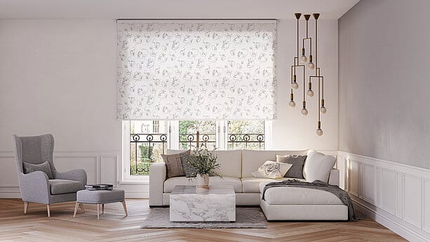 Roller blind from the MHZ Discover Style collection with the Faces line-art design