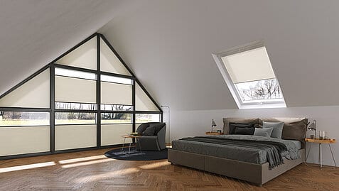 MHZ honeycomb blinds fitted to slanted and triangular windows in the Special Shapes 6033 application